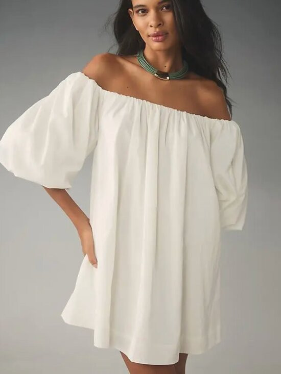 Mare Mare Anthropologie | Puff Sleeve Off-The-Shoulder Mini Dress in White | Poshmark