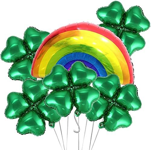 6Pcs St. Patrick's Day Decorations Balloons Set, 5Pcs Four-leaf Clover Foil Balloons Giant Rainbow B | Amazon (US)