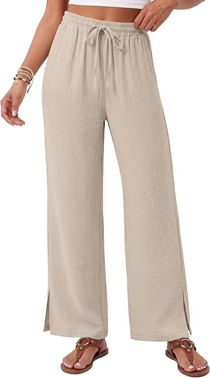 Sampeel Womens Wide Leg Beach Pants Elastic Waist Lightweight Casual Flowy Palazzo Lounge Trouser... | Amazon (US)