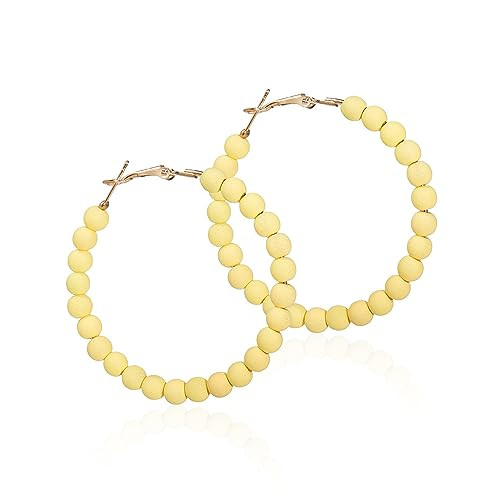 Amazon.com: Chic Resin Beaded Hoop Earrings Mixed Color Colorful Acrylic Circle Round Matte Dangl... | Amazon (US)
