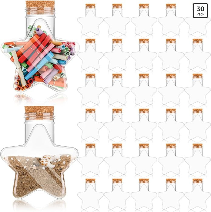 Yinkin 30 Pcs 5.5 oz Star Sand Art Bottles Plastic Clear Sand Bottles with Lids Candy Jars for DI... | Amazon (US)