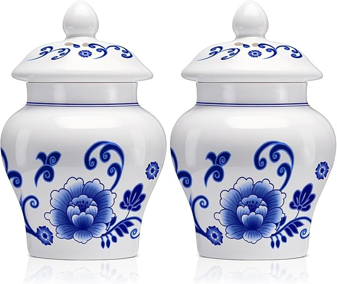 Maxdot 2 Pack Chinoiserie Salt and Pepper Shakers Vintage 3 Inch Mini Blue and White Ginger Jar f... | Amazon (US)
