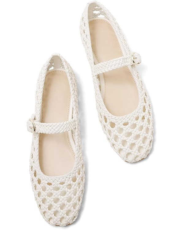 USIMAD Woven Mesh Ballet Flats for Women Square Toe Womens Comfortable Buckle Strap Ballerina Fla... | Amazon (US)