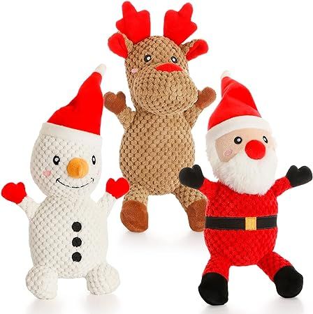 Senneny 3 Pack Dog Christmas Toys Santa,Reindeer and Snowman, Stuffed Squeaky Toys for Dogs Puppy... | Amazon (US)