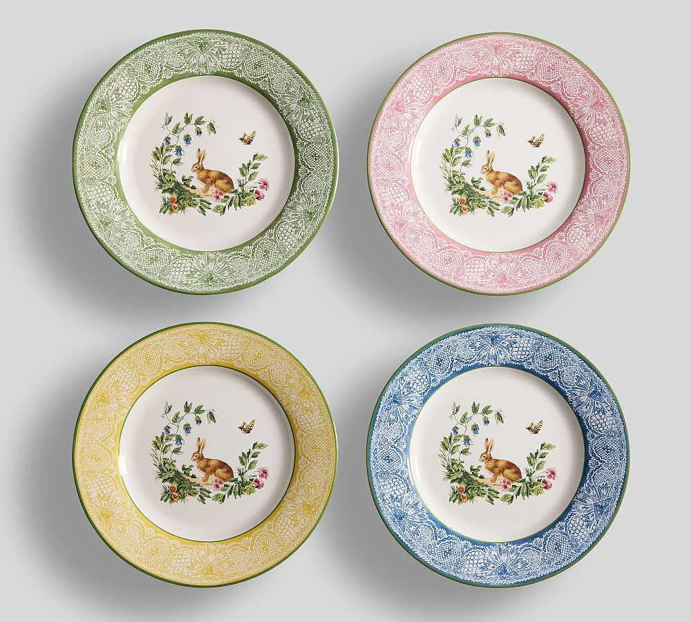 Botanical Bunny Stoneware Salad Plates - Mixed Set of 4 | Pottery Barn (US)