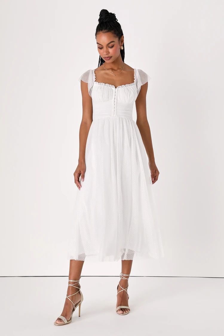 Regal Radiance White Tulle Bustier Midi Dress | Lulus