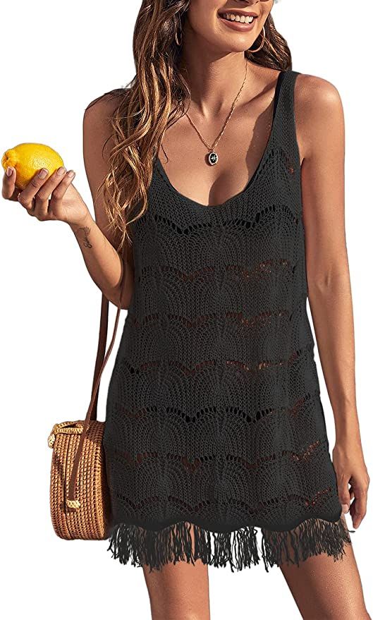 B2prity Cover Ups for Swimwear Women Crochet Sleeveless Hollow Out Knit Tassels Bikini Swim Cute ... | Amazon (US)