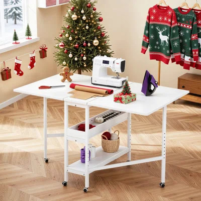 58 x 36 Height Adjustable Foldable Craft Table with Wheels | Wayfair North America