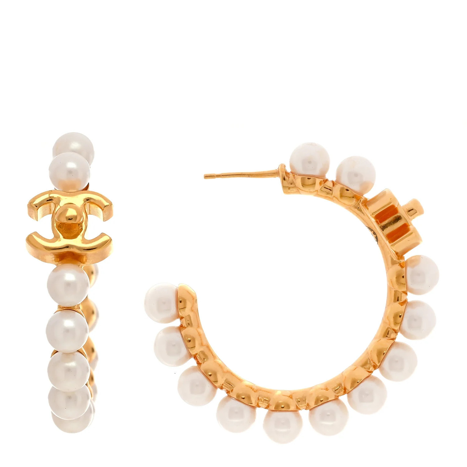 Chanel Pearl CC More Is More Small Hoop Earrings Gold 1764491 | FASHIONPHILE (US)
