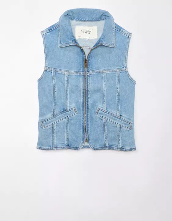 AE Collared Utility Denim Vest | American Eagle Outfitters (US & CA)