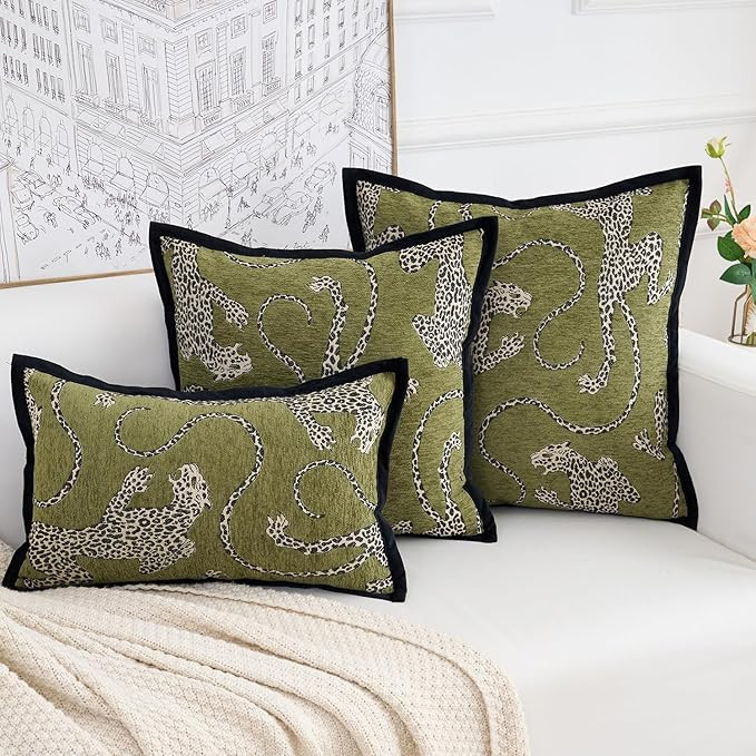 Premium Series, Snow Leopard Throw Pillow Covers, Animal Jacquard Cushion Cases for Home Decor, C... | Amazon (US)