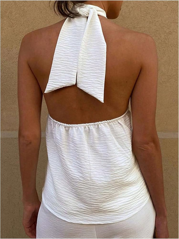 MakeMeChic Women's Going Out Tops Halter Backless Cute Summer Criss Cross Classy Night Out Tops S... | Amazon (US)