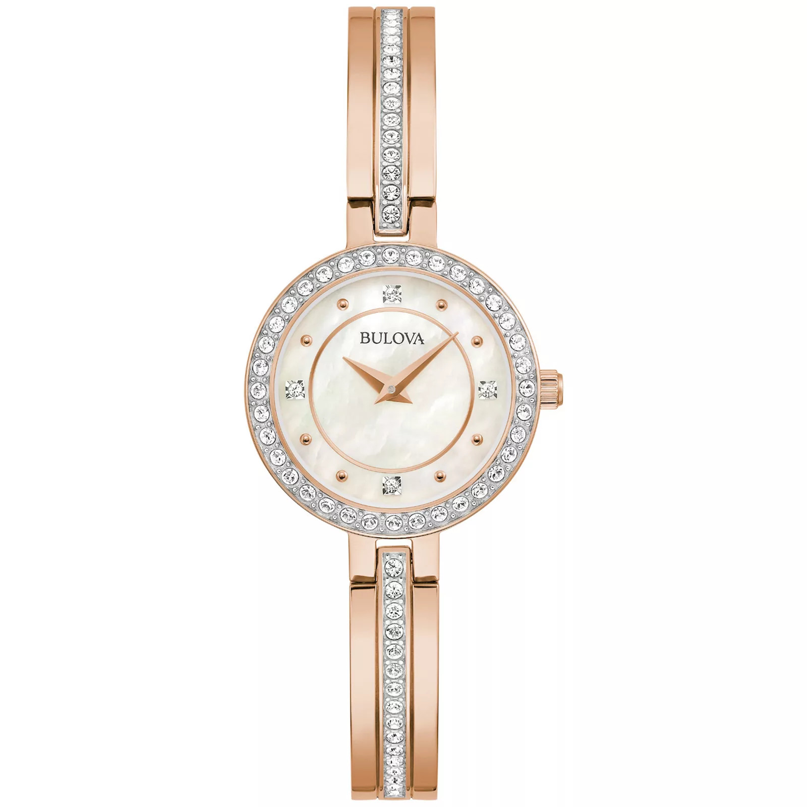 Bulova Women's Classic Rose Gold Stainless Steel Crystal Accent Dial Bangle Bracelet Watch - 98L298, Size: Small, Rosegold | Kohl's