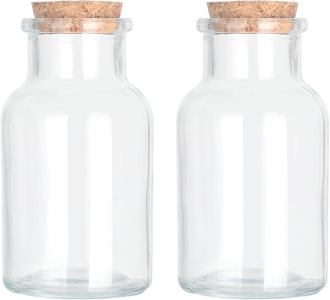 Magic Season Decorative Glass Bottles with Cork Stoppers (5 fl oz. Wide Mouth Round Bottles / 2 P... | Amazon (US)