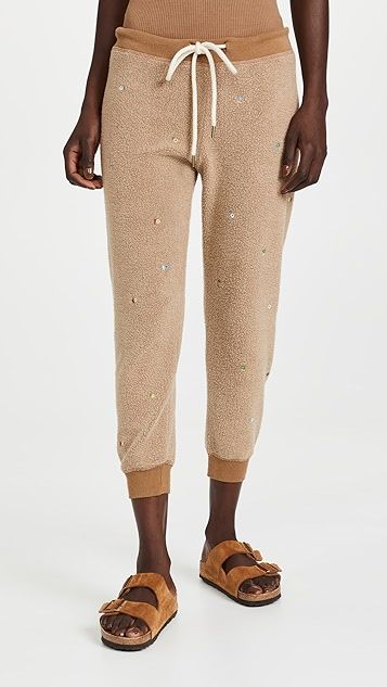 The Sherpa Cropped Sweatpants with Ditsy Floral Embroidery | Shopbop