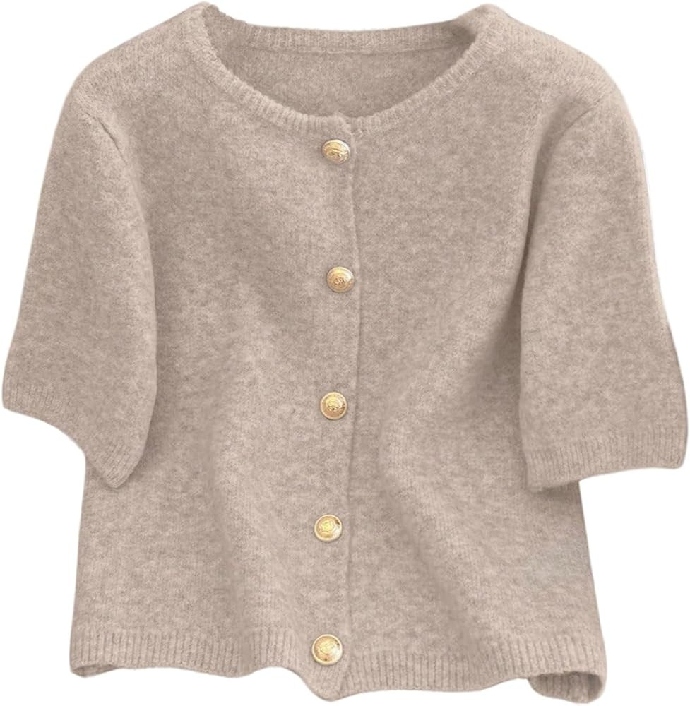 GORGLITTER Women's Short Sleeve Cardigan Sweater Trendy Fall 2025 Dressy Cute Button Up Lightweig... | Amazon (US)