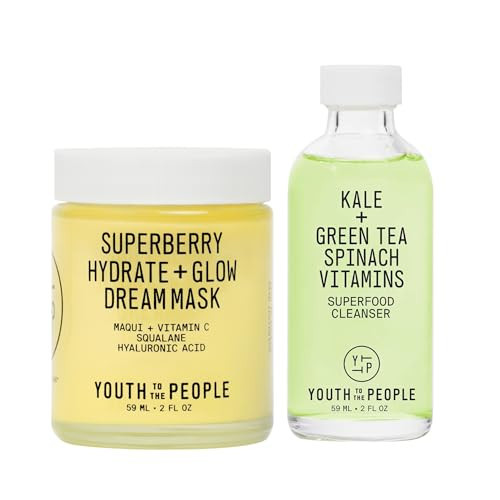 Youth To The People Rinse + Rest Travel Size Duo, 2-Pc Skincare Bundle Set, Superfood Kale + Green Tea Face Wash (2oz) + Superberry Hydrate + Glow Dream Overnight Face Mask with Vitamin C (2oz) | Amazon (US)