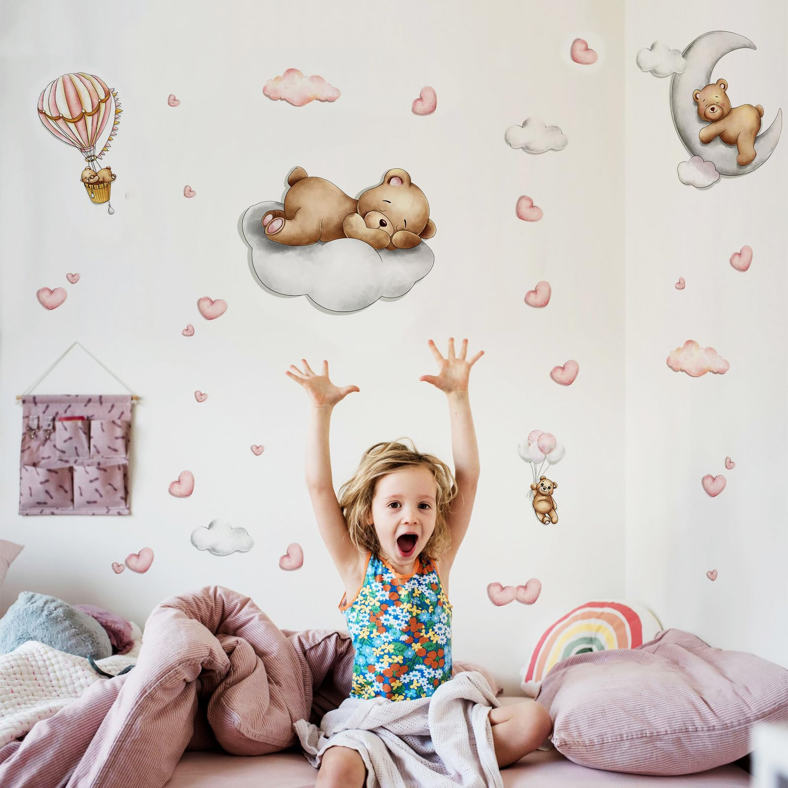Baby Bear Sleeping Wall Decals Peel and Stick Cute Bear Wall Stickers Decor for Baby Toddler Kids... | Amazon (US)