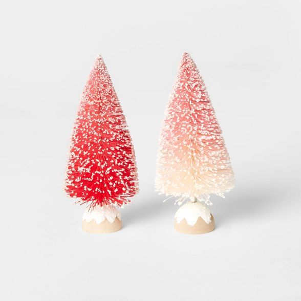 2pk 6in Red & Pink Bottle Brush Christmas Tree Decorative Figurine Set - Wondershop™ | Target