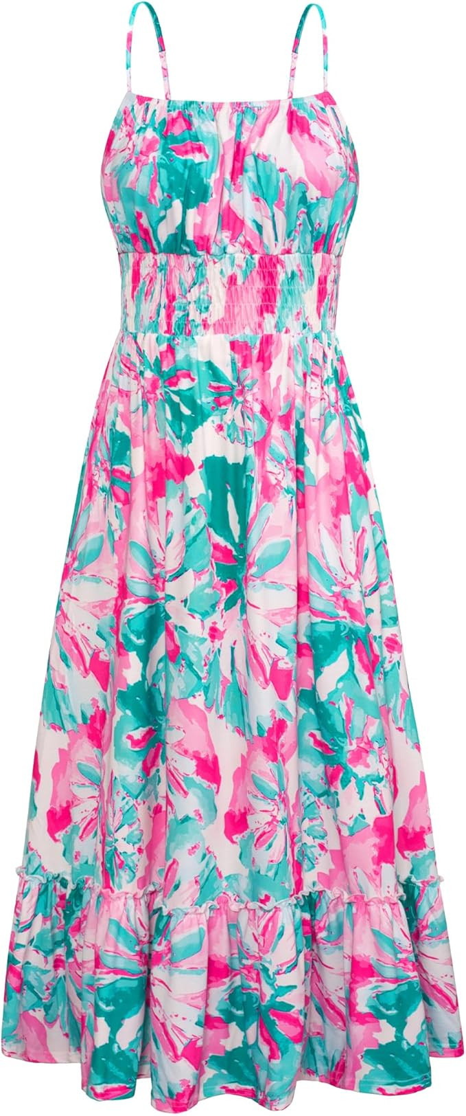 GRACE KARIN Summer Dresses for Women 2026 Vacation, Smocked Floral Maxi Dresses, Boho Beach Long ... | Amazon (US)