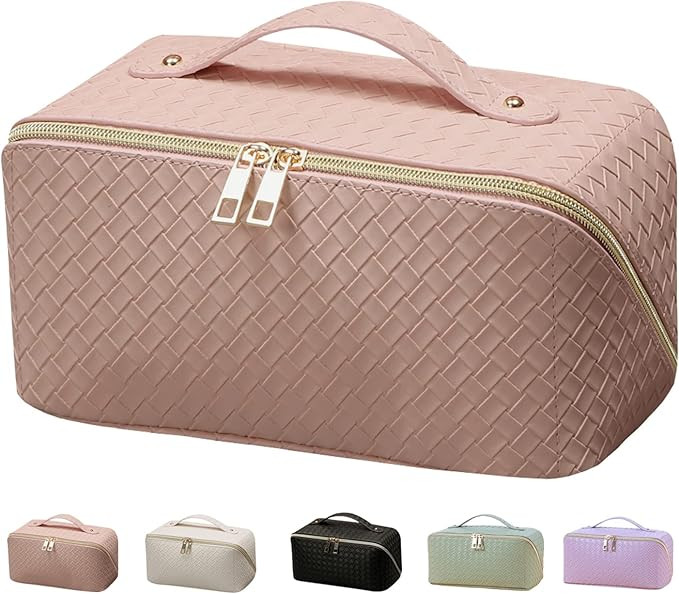 YUNZSXJY Travel Makeup Bag Large Capacity Cosmetic Bag Portable Leather Waterproof Toiletry Bag f... | Amazon (US)
