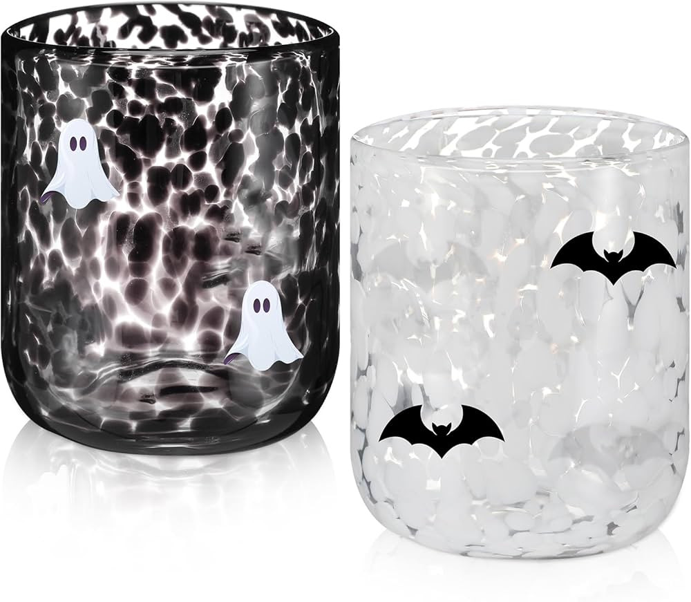 2 Pcs Icon Glass Cups 16 oz Double Old Fashioned Halloween | Hand Blown | for Holiday Party | Cut... | Amazon (US)