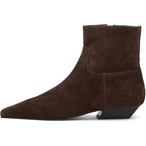 Amazon.com | KysBloes Women Square Toe Ankle Boots Low Heel Brown Suede Booties Flats Winter Shoe... | Amazon (US)