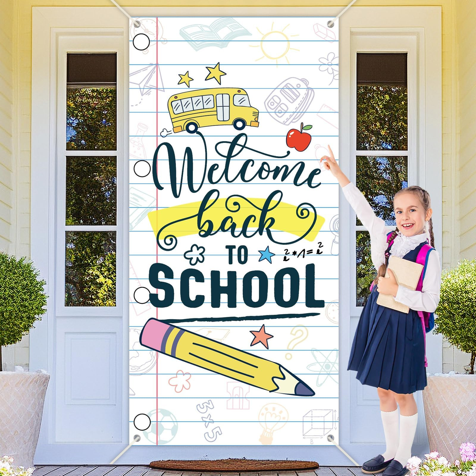 Back to School Door Cover 72.8 x 35.4In Welcome Back to School Porch Banner First Day of School P... | Amazon (US)