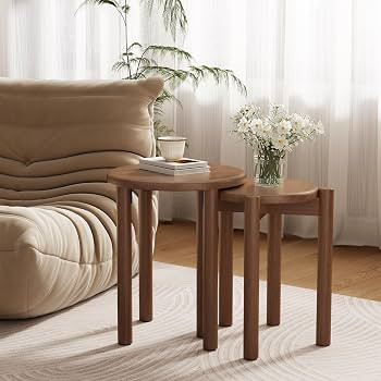 Solid Wood Stackable Stools Set of 4, 100% Wooden Stool No Installation Required Walnut Side Tabl... | Amazon (US)