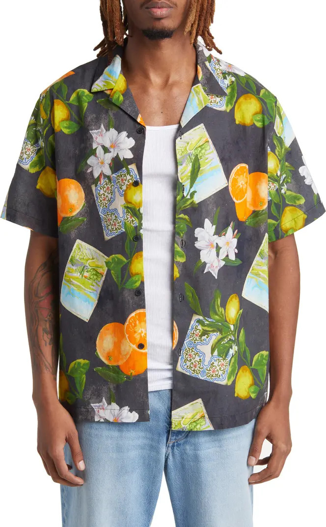 Topman Vacation Print Short Sleeve Cotton & Linen Button-Up Shirt | Nordstromrack | Nordstrom Rack