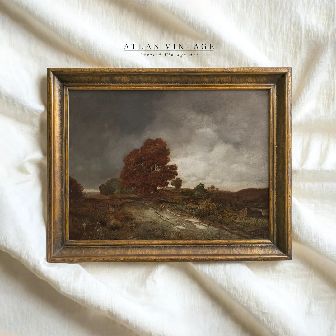 Vintage Fall Landscape Print | Autumn Forest Oil Painting | Moody Cottagecore Wall Art | Rustic F... | Etsy (US)