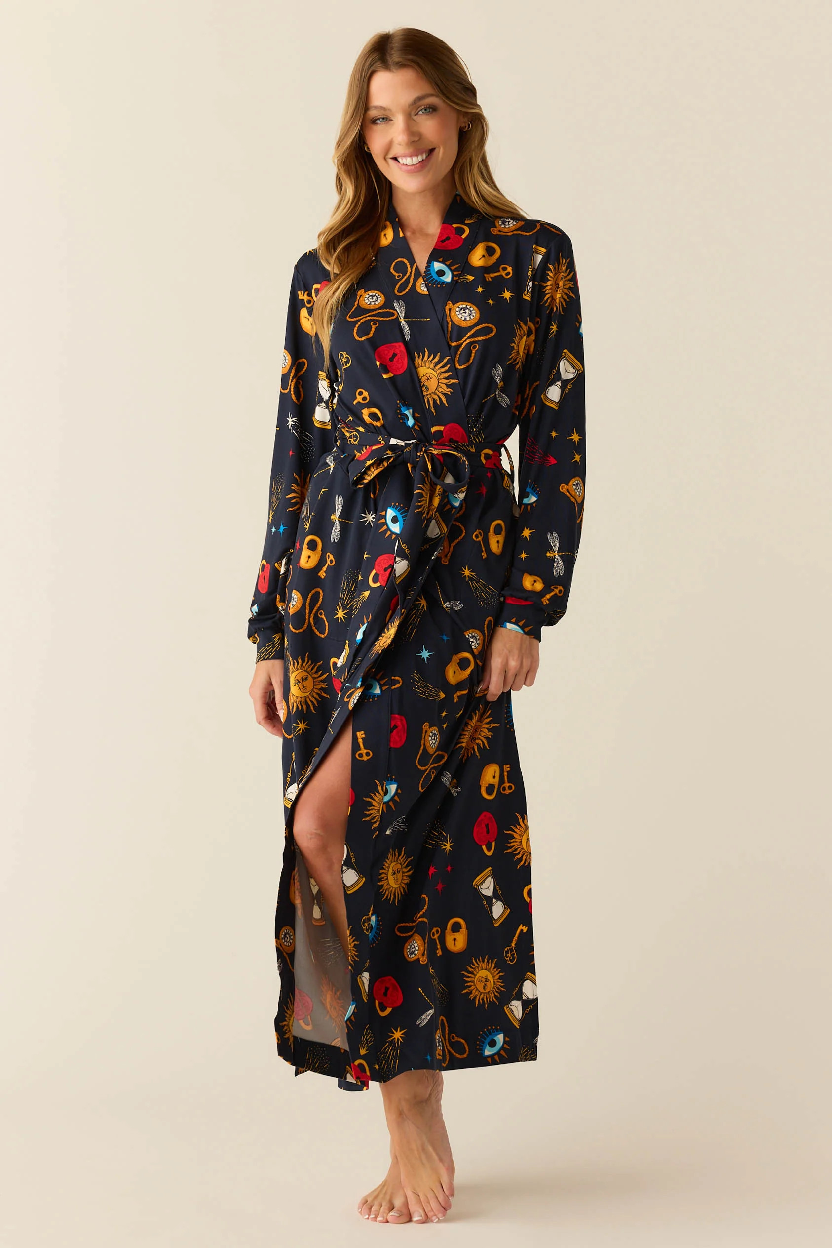 Skyler Cloud Jersey Banded Long Robe in Mystic | MASONgrey