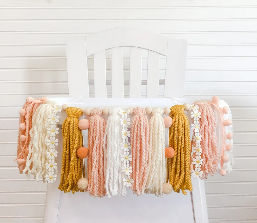 Boho Daisy Birthday High Chair Yarn Tassel Banner High Chair - Etsy | Etsy (US)