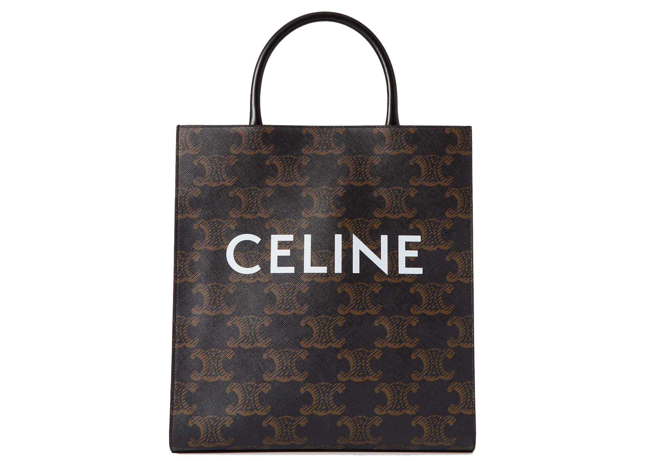 Celine Cabas Triomphe Leather Trimmed Logo-Print Coated Canvas Tote Bag Brown/White | StockX