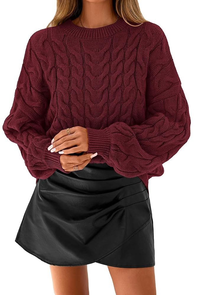dowerme Women's Oversized Sweaters 2025 Long Sleeve Crewneck Cable Knit Chunky Pullover Cute Fall... | Amazon (US)
