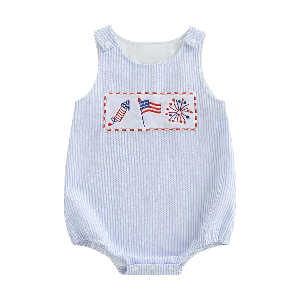 4th Of July Baby Boy Outfit American Flags Bubble Romper Jumpsuit Infant Boy Fourth Of July Outfi... | Amazon (US)