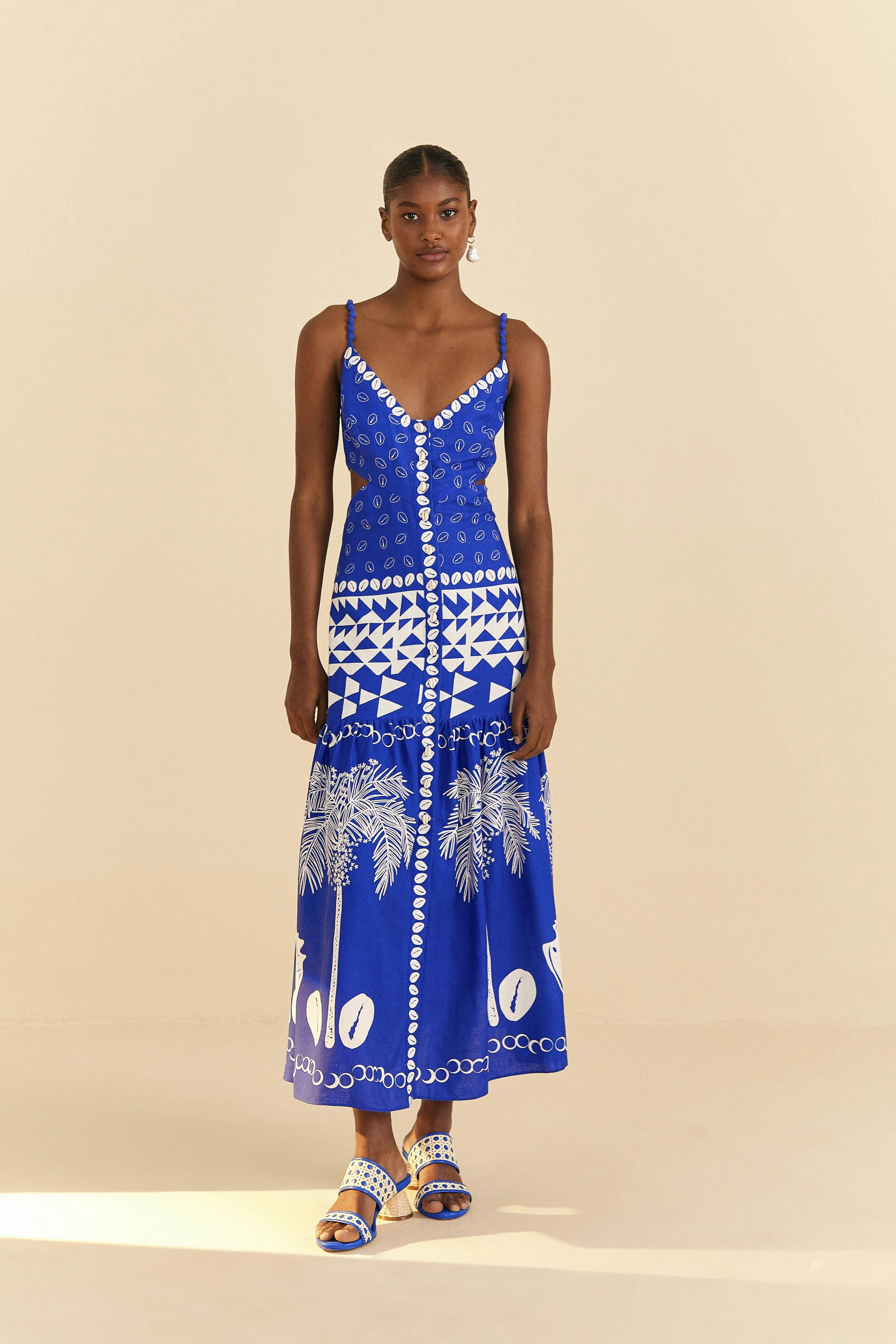 blue mixed ondina midi dress | FarmRio (US)