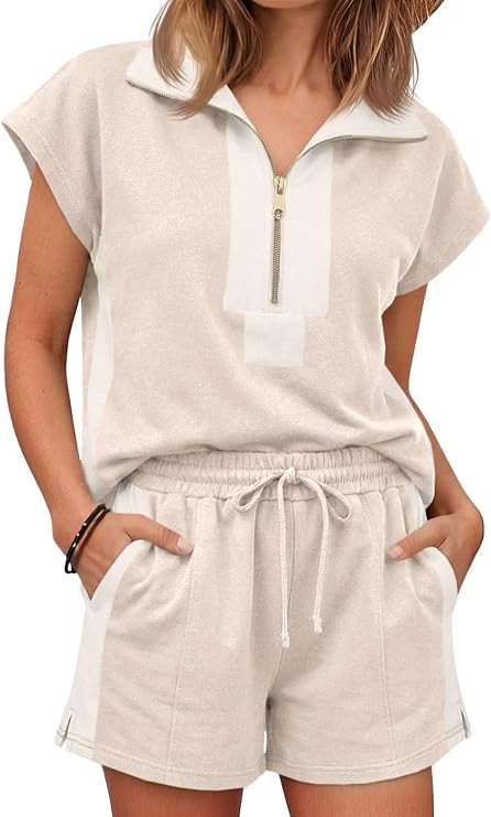 Cicy Bell Womens Summer 2 Piece Outfits Half Zip Short Matching Sets | Amazon (US)