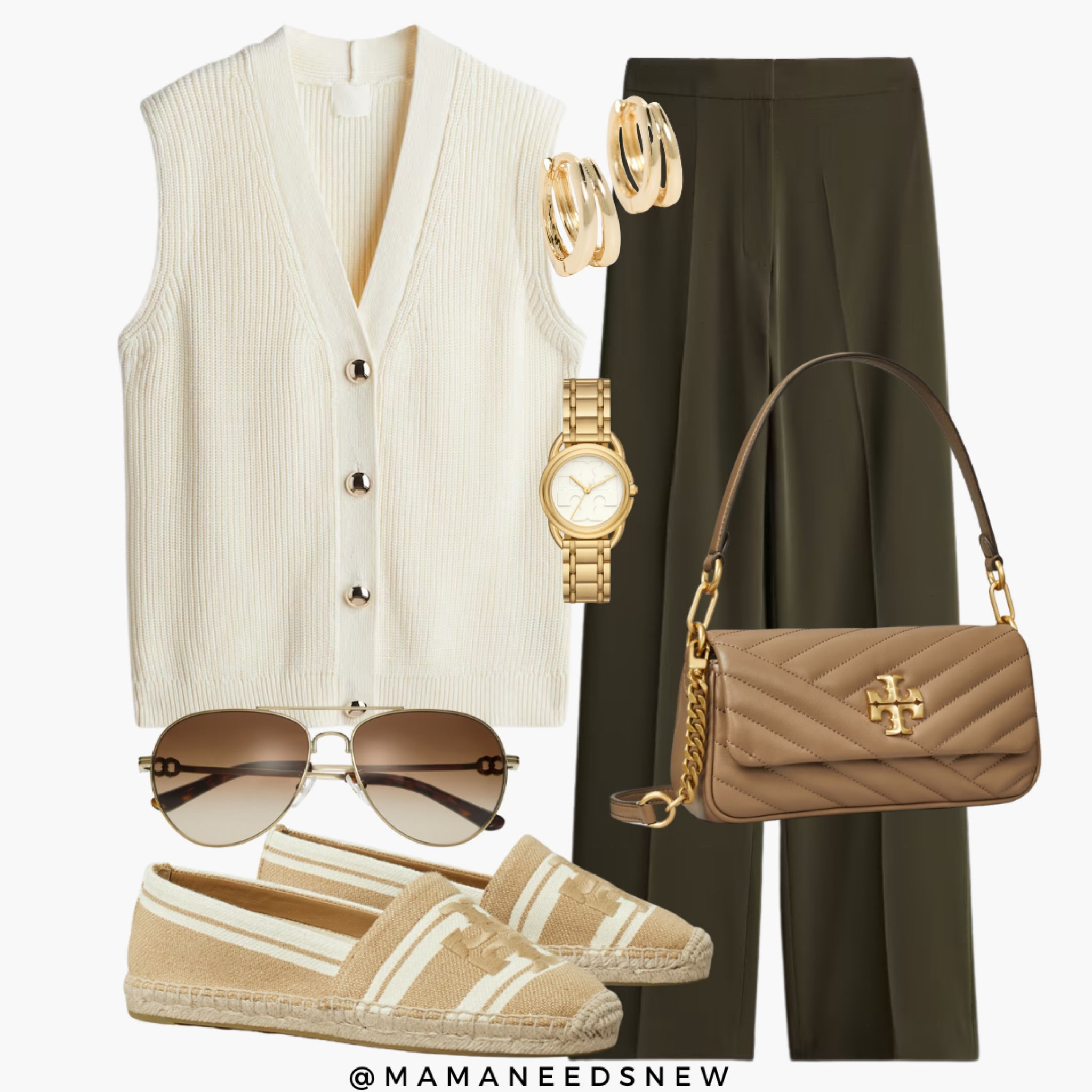 A summer outfit featuring a knit vest top & trousers with tan/ gold  accessories 🤎

#LTKSaleAlert #LTKSeasonal #LTKFindsUnder100