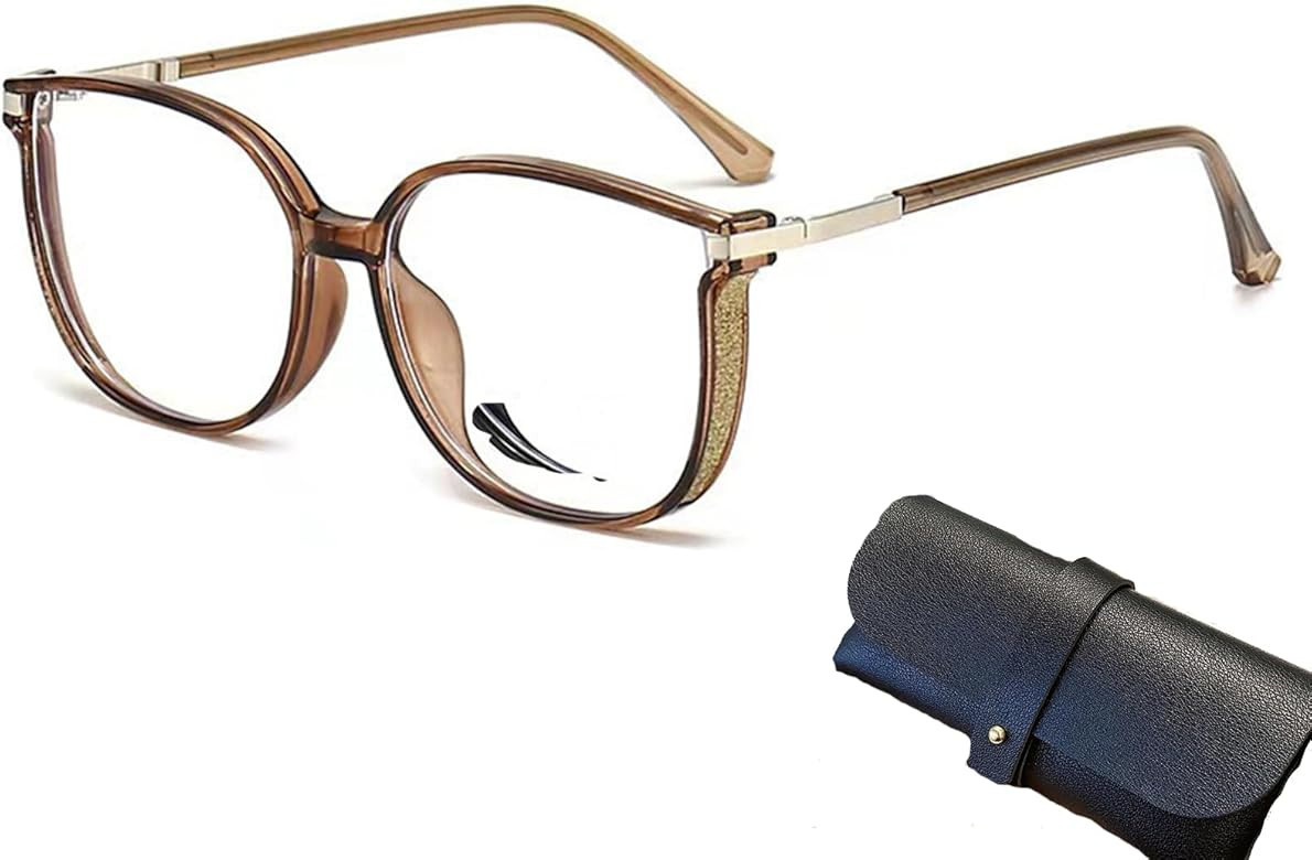 Women's Portable Fashion Anti-Blue Light Reading Glasses, Oversized Square Frame Glasses, Reader ... | Amazon (US)