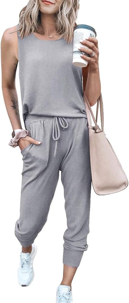 PRETTYGARDEN Women’s Two Piece Outfit Sleeveless Crewneck Tops With Sweatpants Active Tracksuit Loun | Amazon (US)