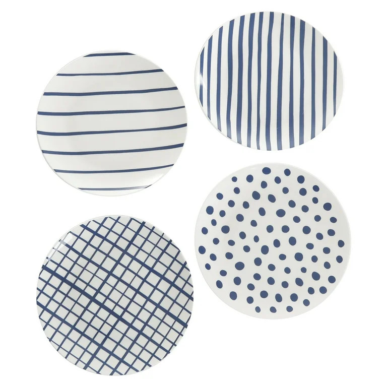 Gap Home New Blue 8-Inch Blue & White Assorted Fine Ceramic Salad Plates, Set of 4 | Walmart (US)