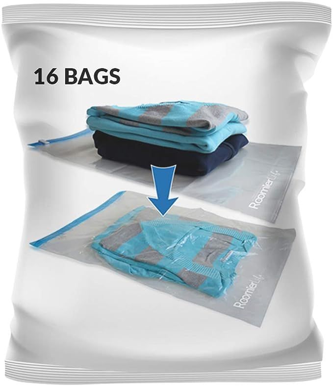 16 Travel Space Saver Bags. 2 Packs of 8 Bags with Sizes Medium to Large. Roll-up Compression Sto... | Amazon (US)