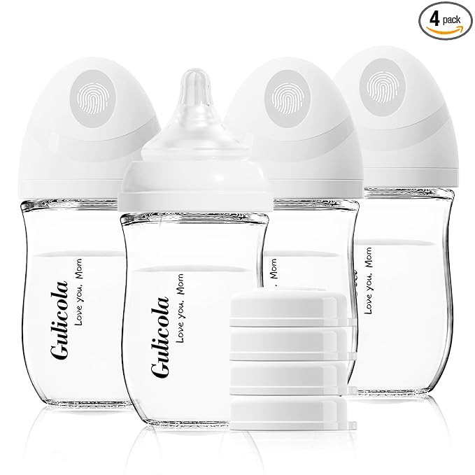 Gulicola Natural Glass Baby Bottle 4 Pack, Newborn Breastfeeding Bottles Set, Extra Slow Flow Nip... | Amazon (US)