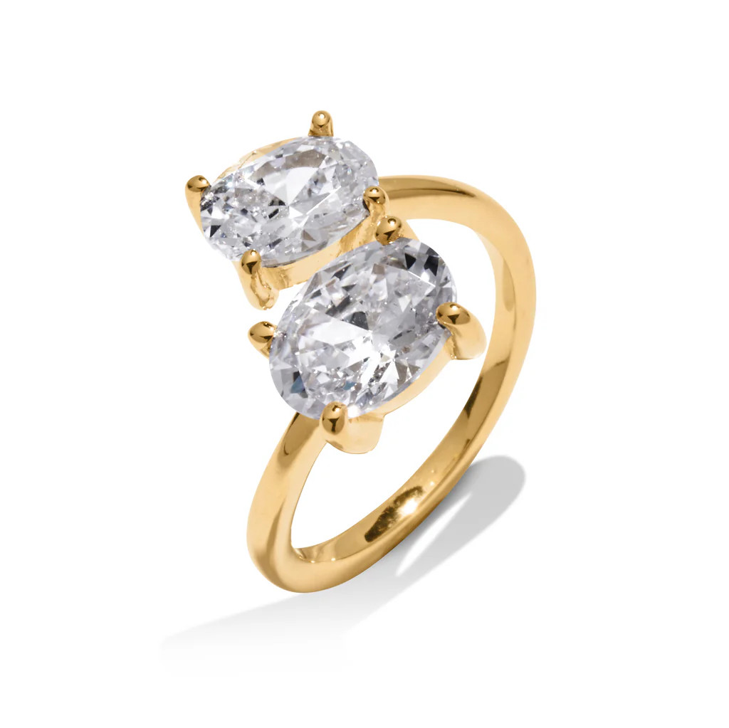 Gold Double Oval Ring with White Stones | Rosie Fortescue Jewellery