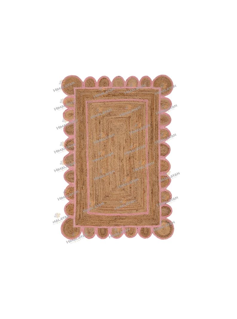 Soft Pink Border Jute Scalloped Handmade Rug Pink Jute Rugs | Etsy | Etsy (US)