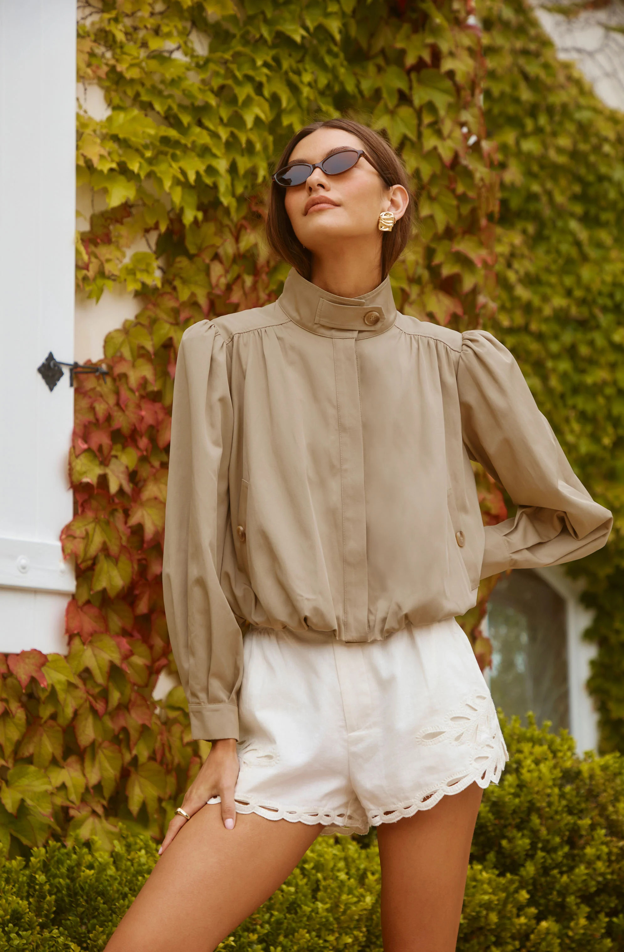 Estero Gathered Sleeve Bomber Jacket - Khaki / S | ASTR The Label (US)