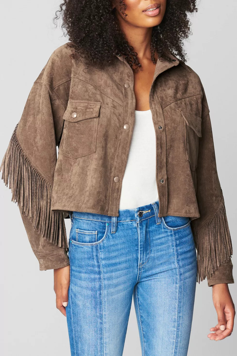 BLANKNYC Hot Cocoa Fringe Faux Suede Jacket | Urban Outfitters (US and RoW)