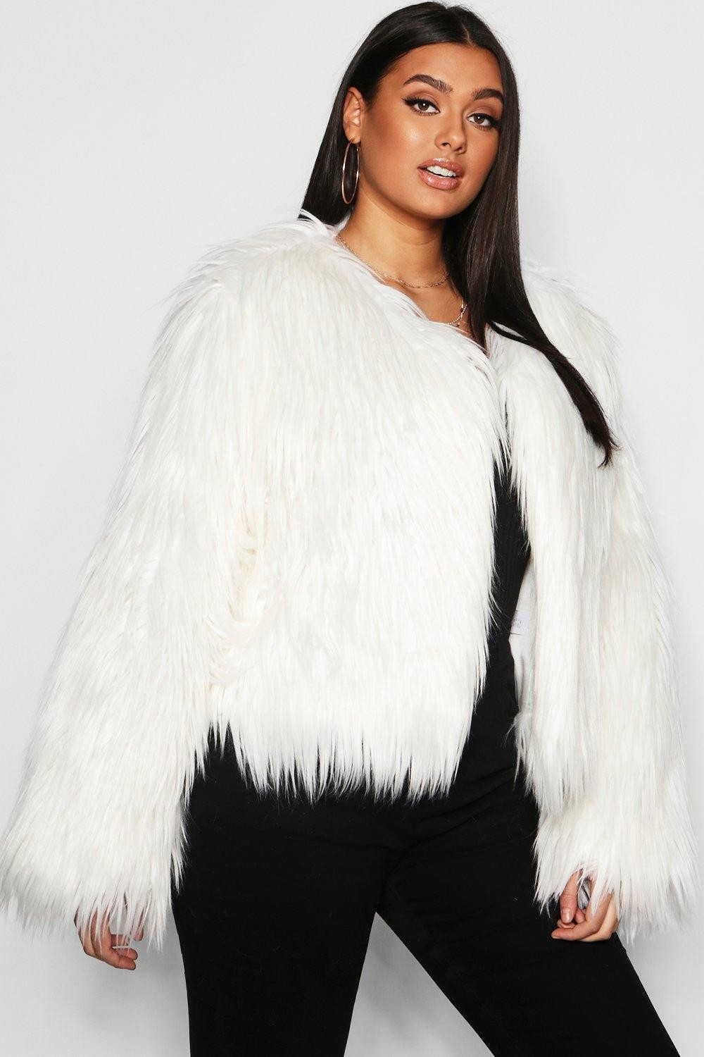 Womens Plus Shaggy Faux Fur Jacket - White - 14 | Boohoo.com (US & CA)