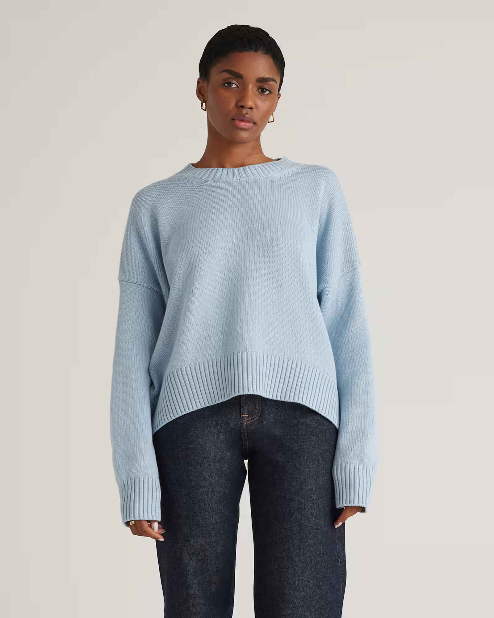 100% Organic Cotton Boyfriend Crew Sweater in Sky Blue | Quince